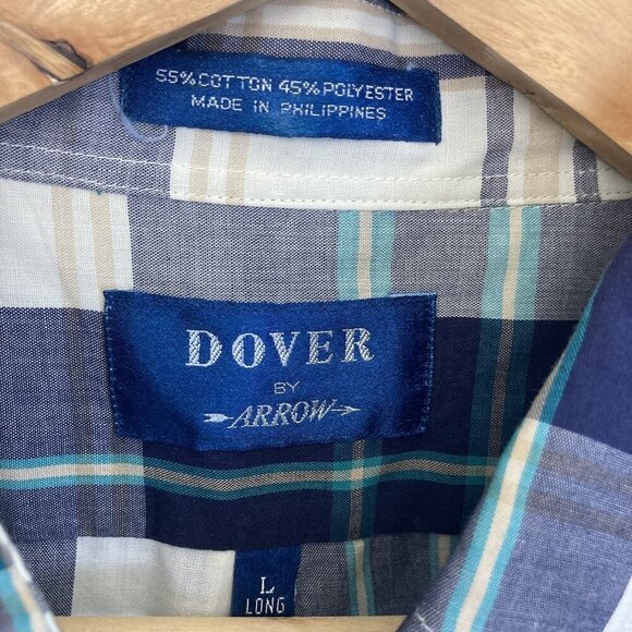 Vintage Dover Arrow Shirt Mens Large Long Blue Plaid Nautical Anchor Preppy 90s - Picture 7 of 12